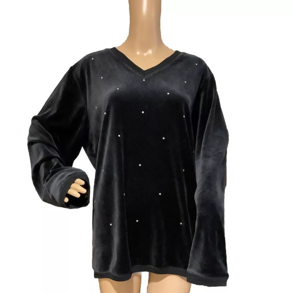 Quacker Factory  Black Top Shirt With Sparkles